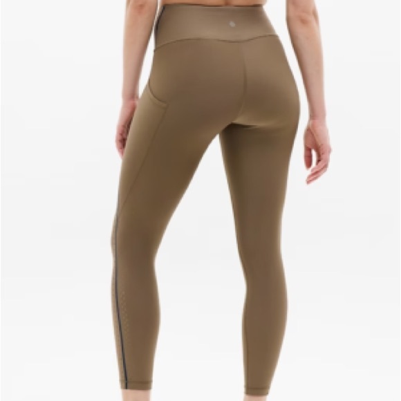 NWT Athleta Interval Stash Tipped Lasercut 7/8 leggings w/Pockets in Clay/Navy - Picture 12 of 12